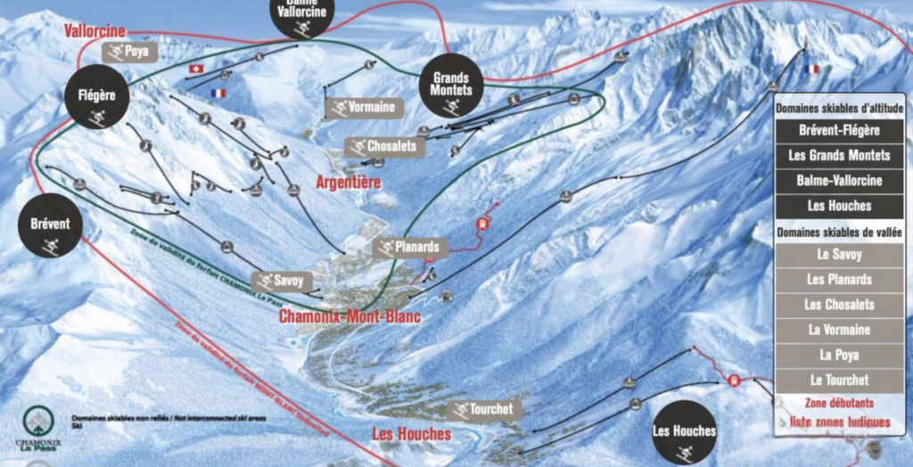 阿爾卑斯山的霞慕尼滑雪場 - Chamonix-Mont-Blanc 雪道圖