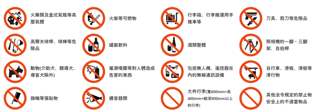 禁止帶入萬博展館的物品清單