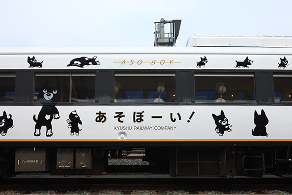 滿滿小黑身影的車廂車身｜阿蘇男孩號 Limited Express  Aso Boy  特急 あそぼーい  九州必玩 九州景點  鐵道迷 九州觀光列車  九州觀光鐵道  JR九州 九州JR Pass JR南九州Pass JR北九州Pass