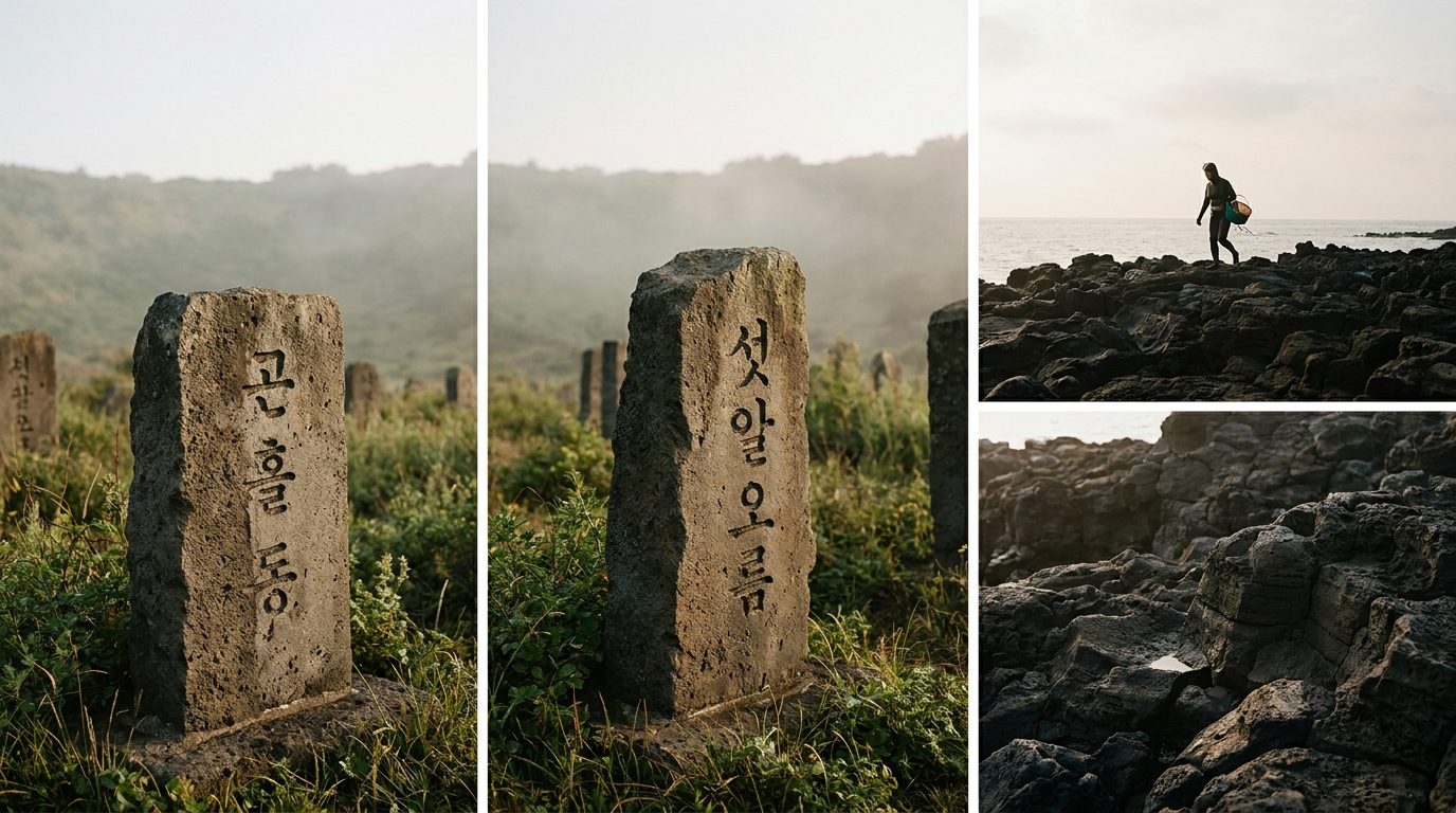 Stone memorial tablets inscribed with lost village names at Jeju 4.3 Peace Park grounds