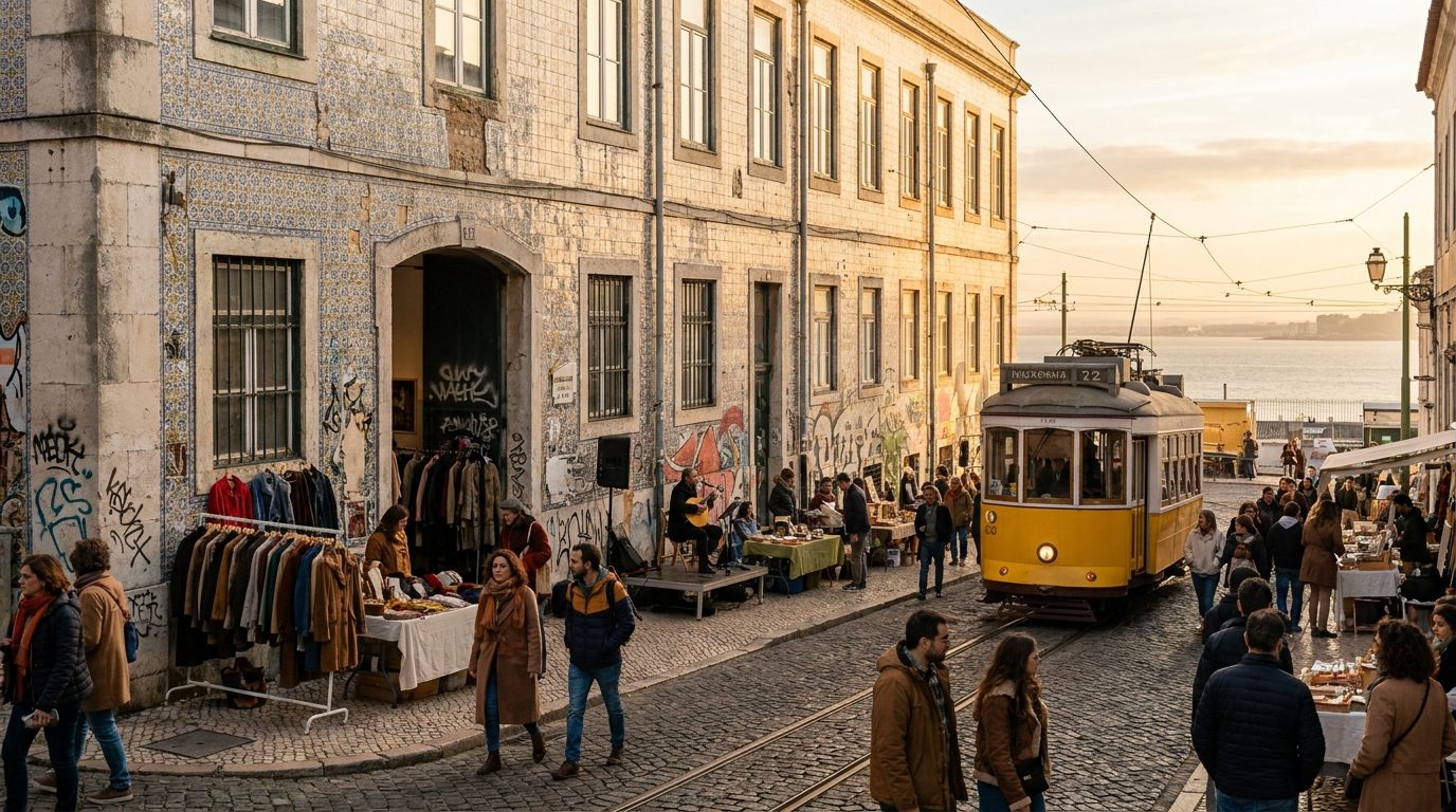 LX Factory Lisbon Sunday market creative space old industrial building exterior