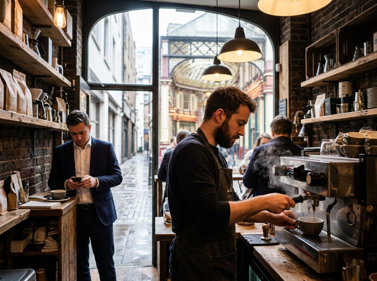 Leadenhall Market內的精品咖啡店，清晨