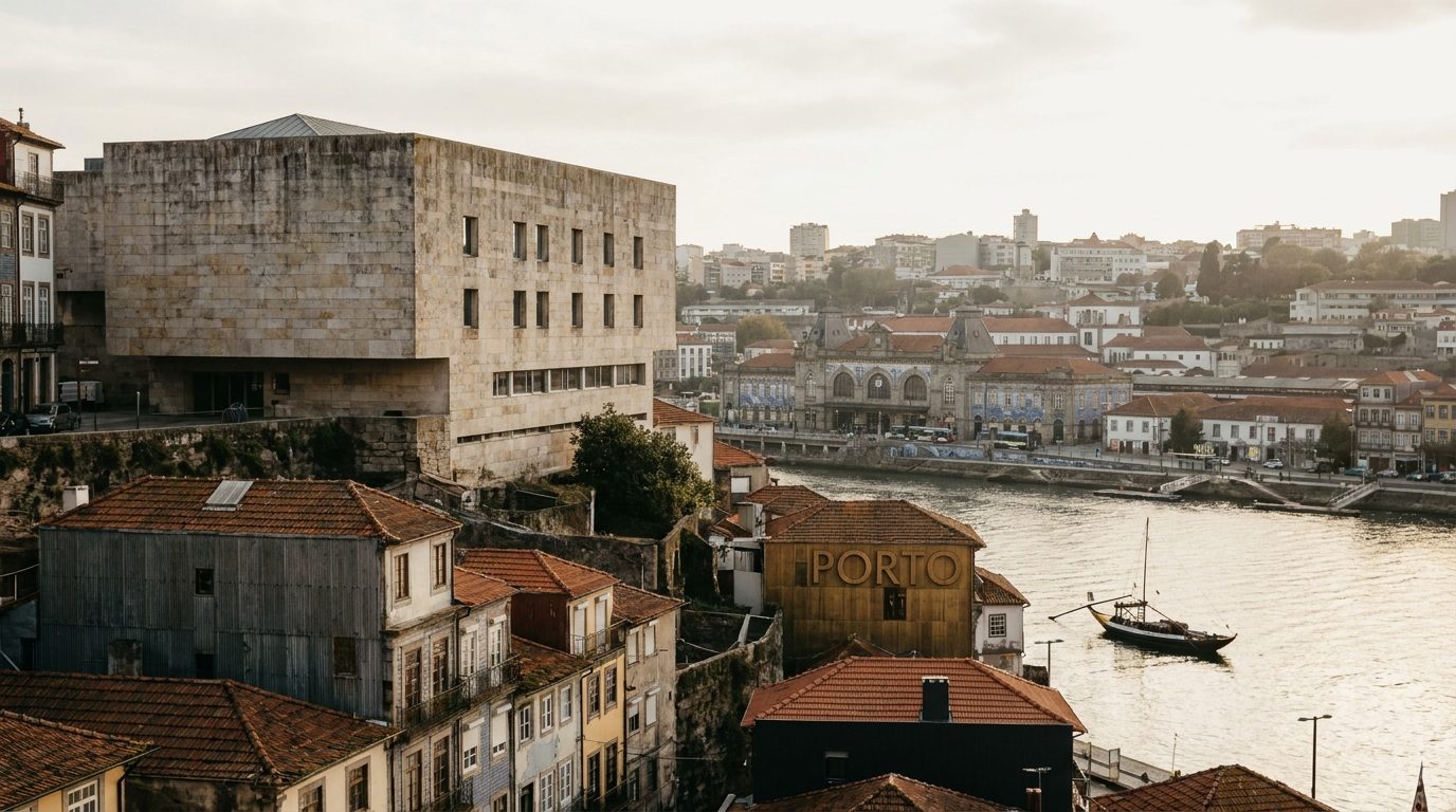 FAUP Álvaro Siza architecture school limestone wall Douro riverside Porto
