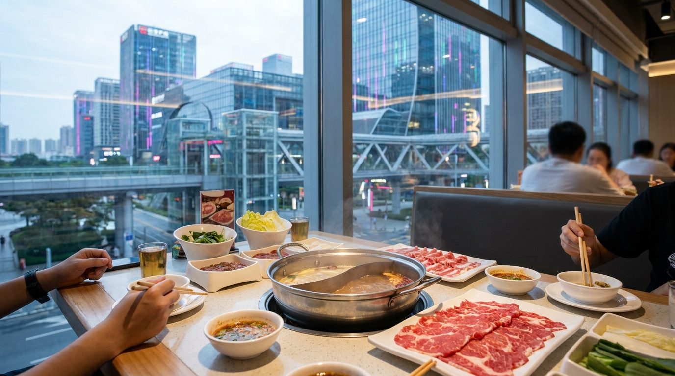 Shenzhen hotpot restaurant beef slices chaoshan style table setting